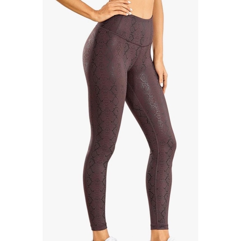 CRZ YOGA Faux Leather high rise Leggings Womens L Purple Taupe Snake New W/ Tags